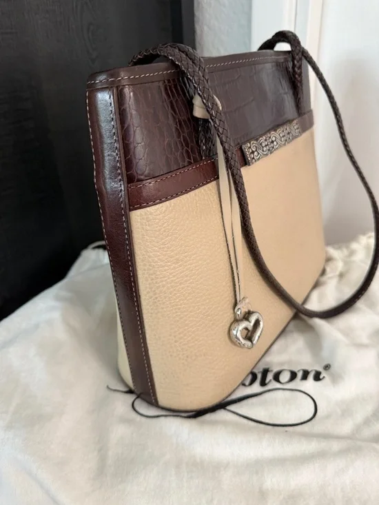 Brighton Liana Bone/Choc Satchel with Dust Cover and Box - Picture 8 of 11